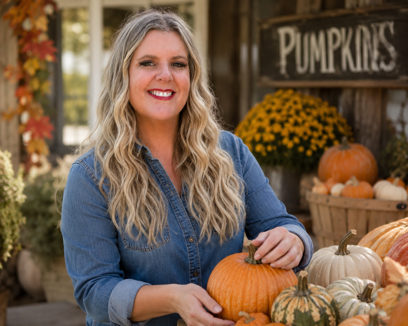 Posh Porch Co. founder styling a fall porch